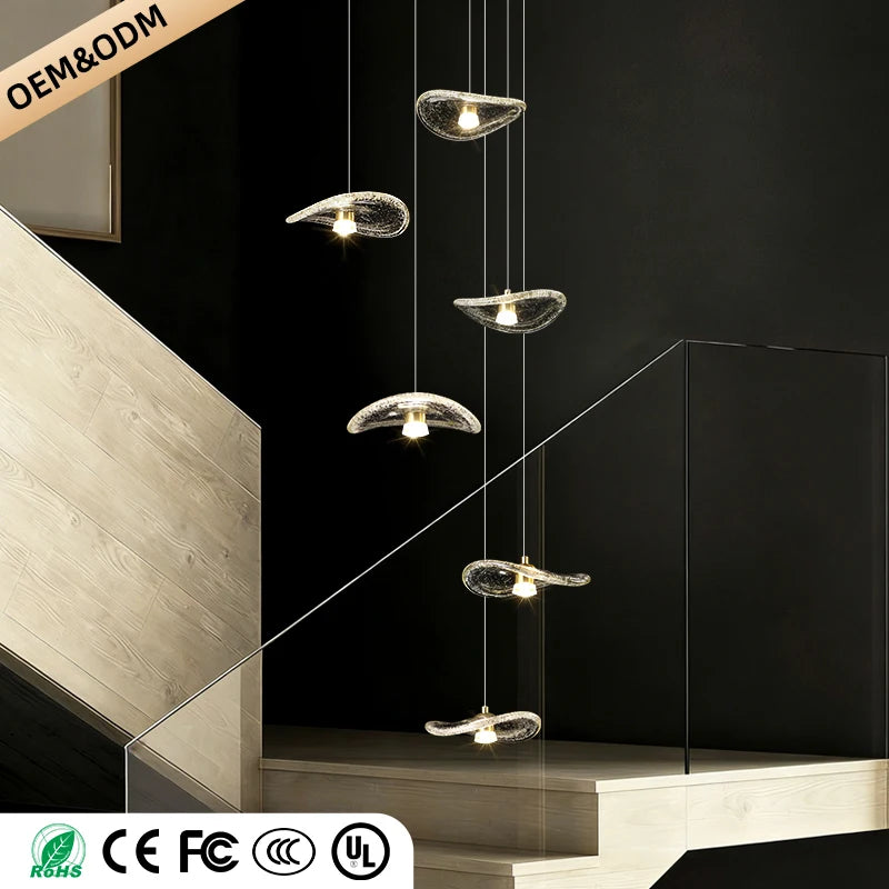 Modern Glass Staircase Pendant Light – Nordic LED Hanging Chandelier for High Ceilings, Stairwells, Entryways, Duplex Homes & Loft Interiors