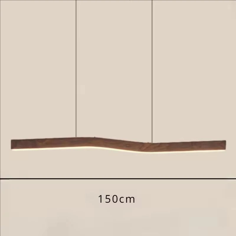 Modern Linear LED Pendant Light – Walnut Wood Effect Hanging Ceiling Light for Dining Room, Kitchen Island, Restaurant & Office