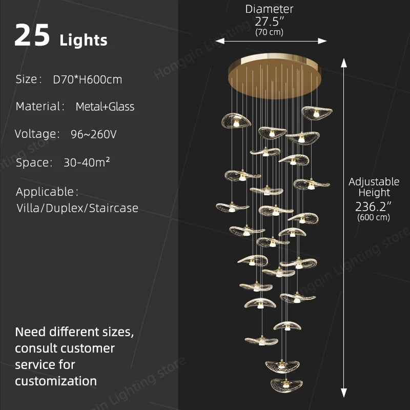 Modern Glass Staircase Pendant Light – Nordic LED Hanging Chandelier for High Ceilings, Stairwells, Entryways, Duplex Homes & Loft Interiors