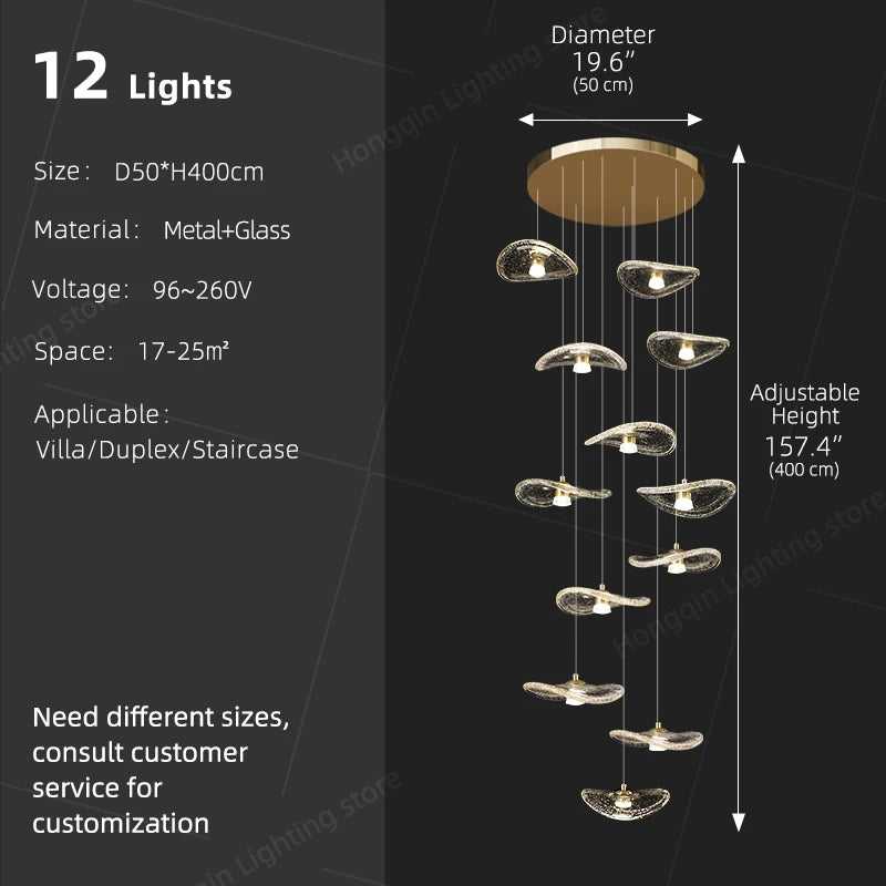 Modern Glass Staircase Pendant Light – Nordic LED Hanging Chandelier for High Ceilings, Stairwells, Entryways, Duplex Homes & Loft Interiors