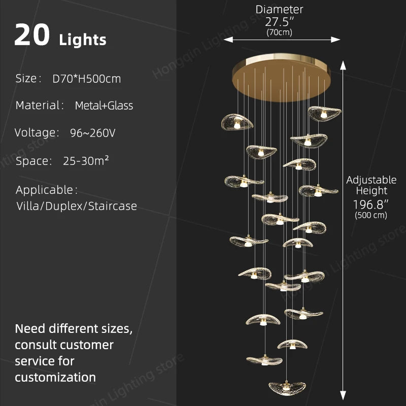 Modern Glass Staircase Pendant Light – Nordic LED Hanging Chandelier for High Ceilings, Stairwells, Entryways, Duplex Homes & Loft Interiors