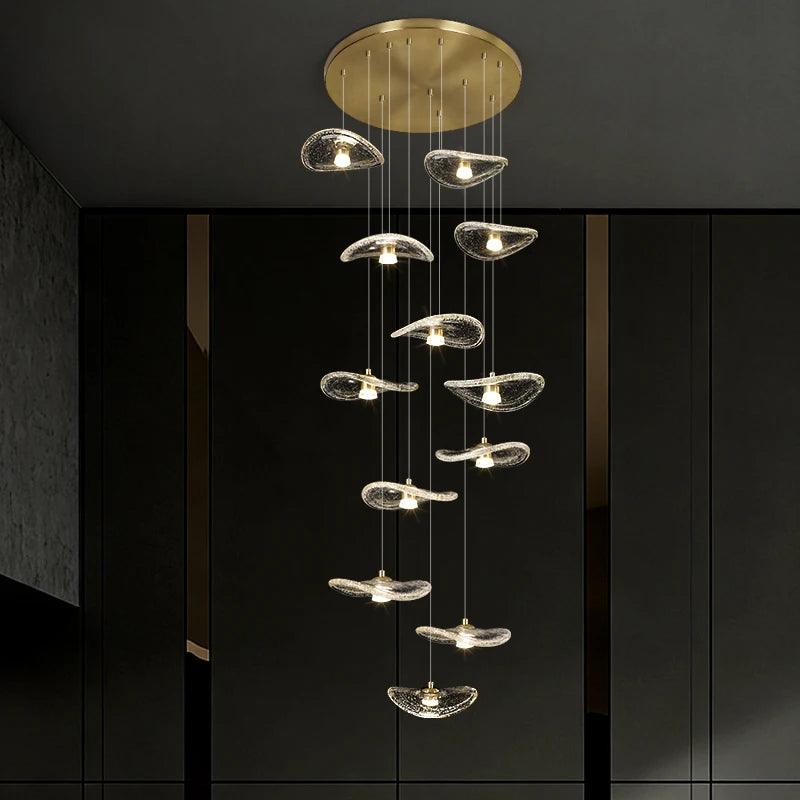 Modern Glass Staircase Pendant Light – Nordic LED Hanging Chandelier for High Ceilings, Stairwells, Entryways, Duplex Homes & Loft Interiors