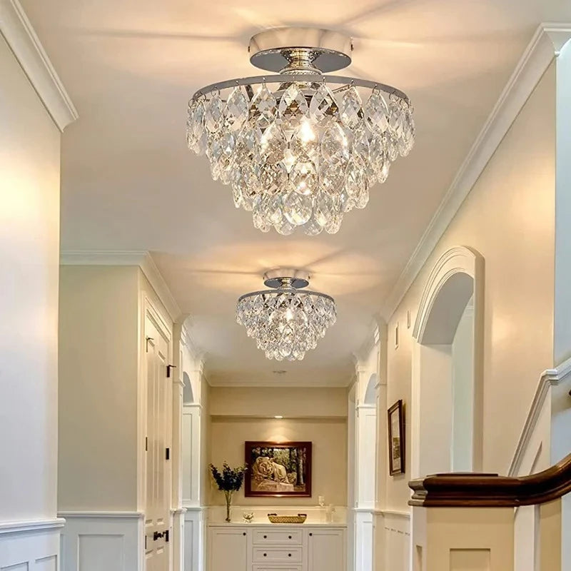 Modern French Crystal Ceiling Light | Luxury Gold & Black Small Chandelier | Crystal Ceiling Lamp for Hallway, Bedroom, Living Room, Dining Room & Entryway