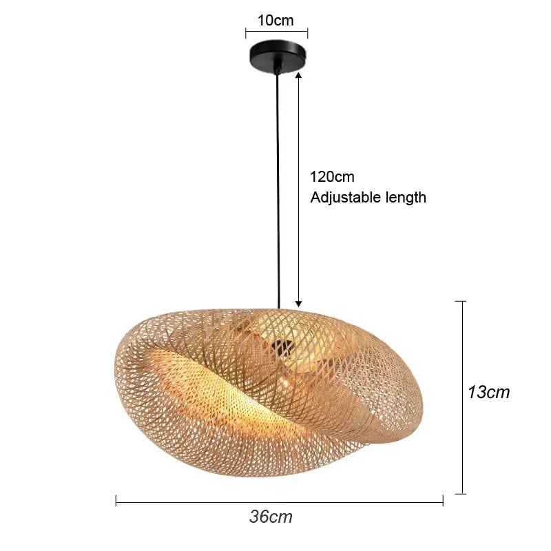 Bamboo Hand Weaving Pendant Lights 38Cm Hanging LED Ceiling Lamp Chandelier Fixture Rattan Hand Craft Woven Home Bedroom Decor