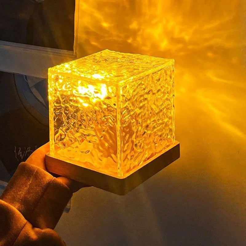 LED Rotating Water Ripple Night Lights RGB Colors Changing Show Cube Crystal Table Lamp for Home Bedroom Kids Party Decorations