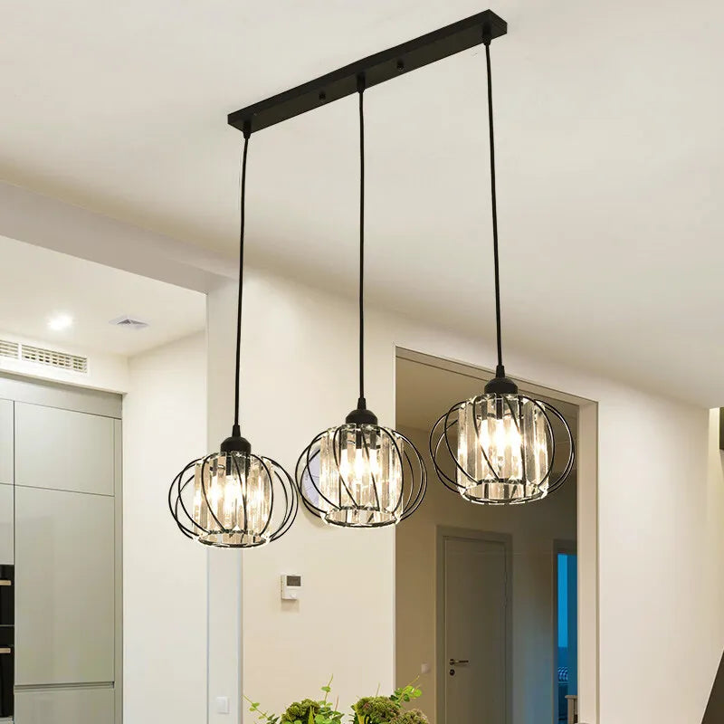 Crystal LED Pendant Lights for Dining Room Living Room Nordic Black Iron Shade 1/3 Lights Kitchen Decor Hanging Ceiling Lamp