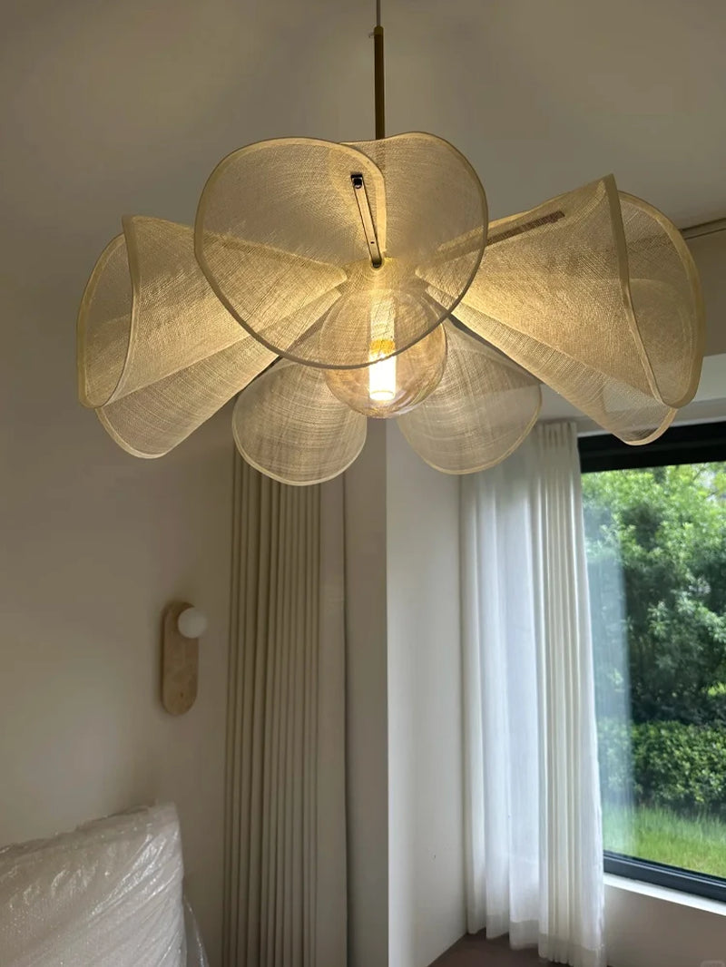 Wabi Sabi Fabric Flower LED Indoor Pendant Lighting,Hanging Lamp Hotel Restaurant Island Lamp Dining Living Room Decorations,E27
