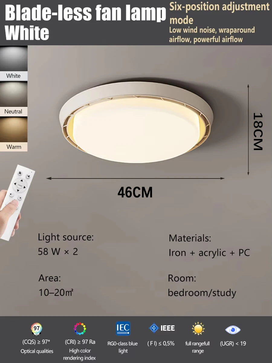 Modern Smart Bladeless Ceiling Fan with LED Light – Walnut Wood Effect Ceiling Fan Light with Remote Control for Bedroom, Living Room & Home