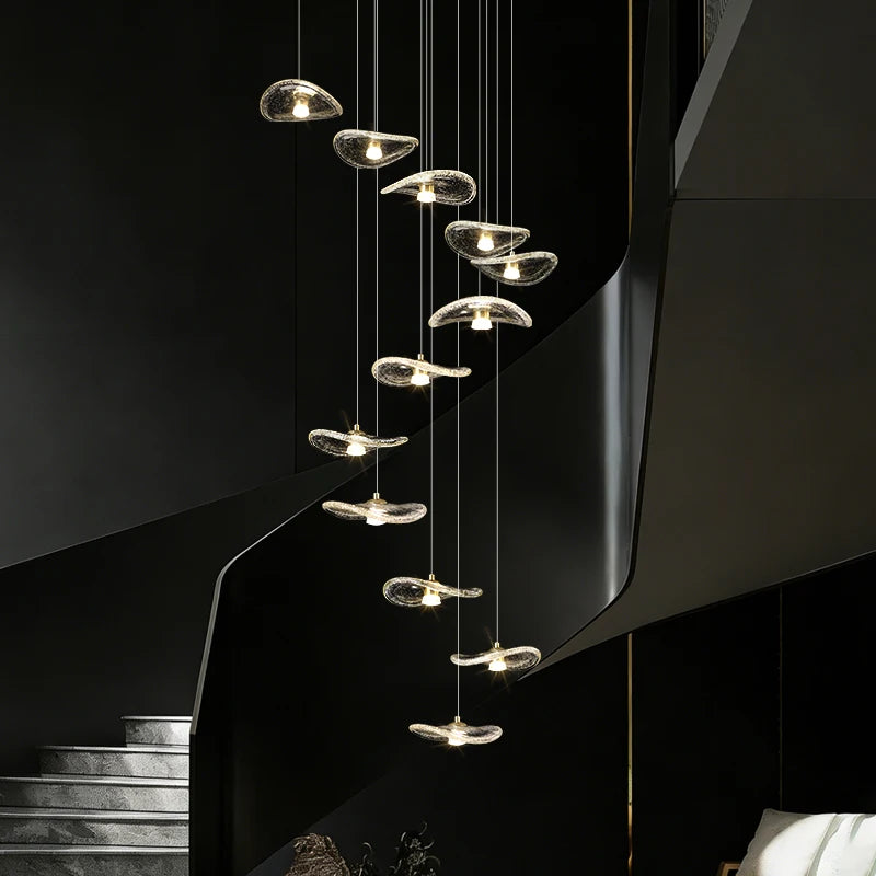 Modern Glass Staircase Pendant Light – Nordic LED Hanging Chandelier for High Ceilings, Stairwells, Entryways, Duplex Homes & Loft Interiors
