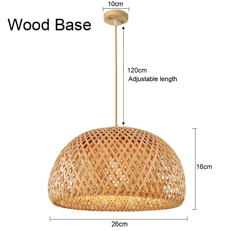 Bamboo Hand Weaving Pendant Lights 38Cm Hanging LED Ceiling Lamp Chandelier Fixture Rattan Hand Craft Woven Home Bedroom Decor
