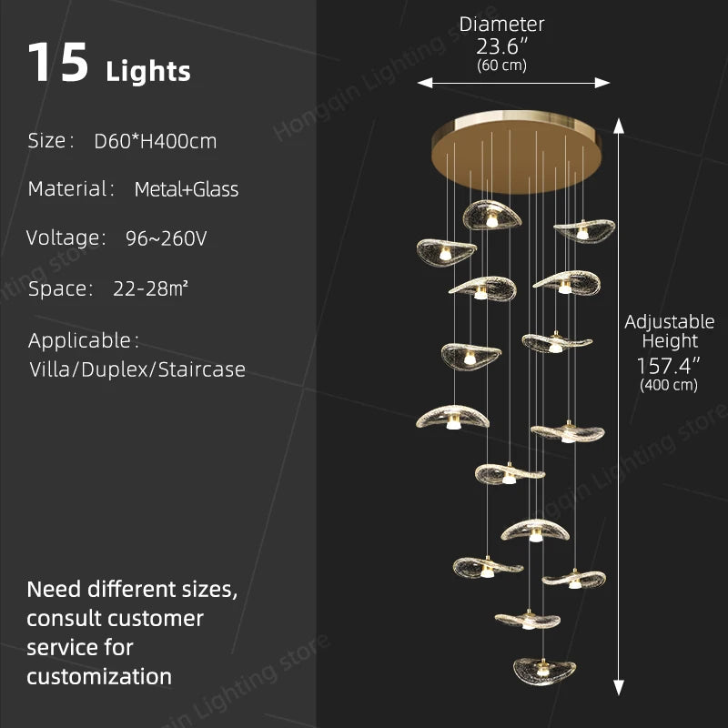 Modern Glass Staircase Pendant Light – Nordic LED Hanging Chandelier for High Ceilings, Stairwells, Entryways, Duplex Homes & Loft Interiors