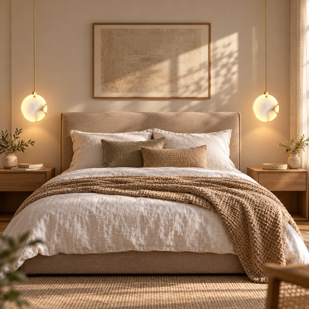 Marble Disc LED Pendant Light – Warm White Bedside & Dining Lamp, 15–25cm or Pairs