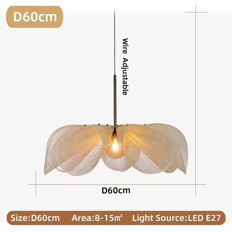 Wabi Sabi Fabric Flower LED Indoor Pendant Lighting,Hanging Lamp Hotel Restaurant Island Lamp Dining Living Room Decorations,E27