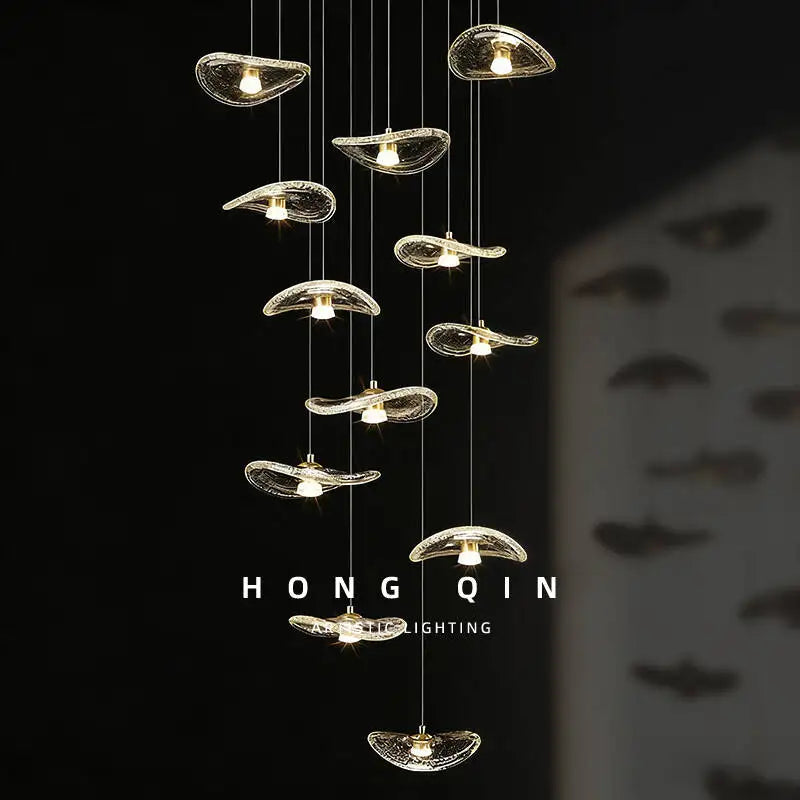 Modern Glass Staircase Pendant Light – Nordic LED Hanging Chandelier for High Ceilings, Stairwells, Entryways, Duplex Homes & Loft Interiors
