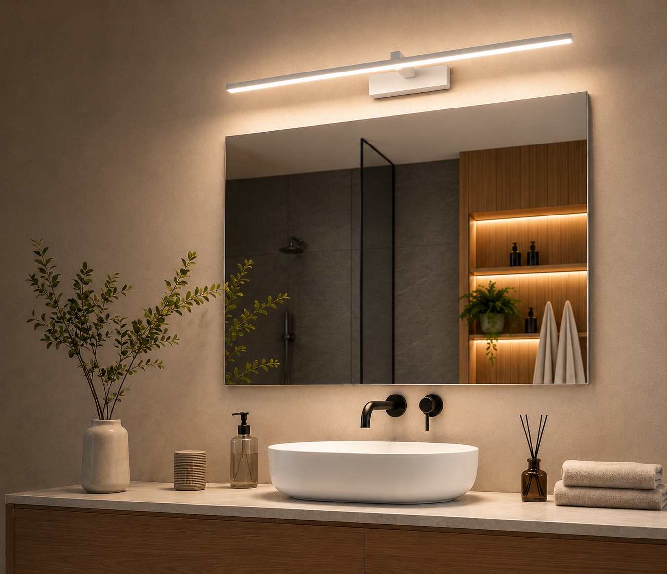 Modern LED Bathroom Mirror Light | Waterproof LED Vanity Wall Lamp | Makeup Mirror Light Fixture | Indoor Bathroom Lighting | Black & White