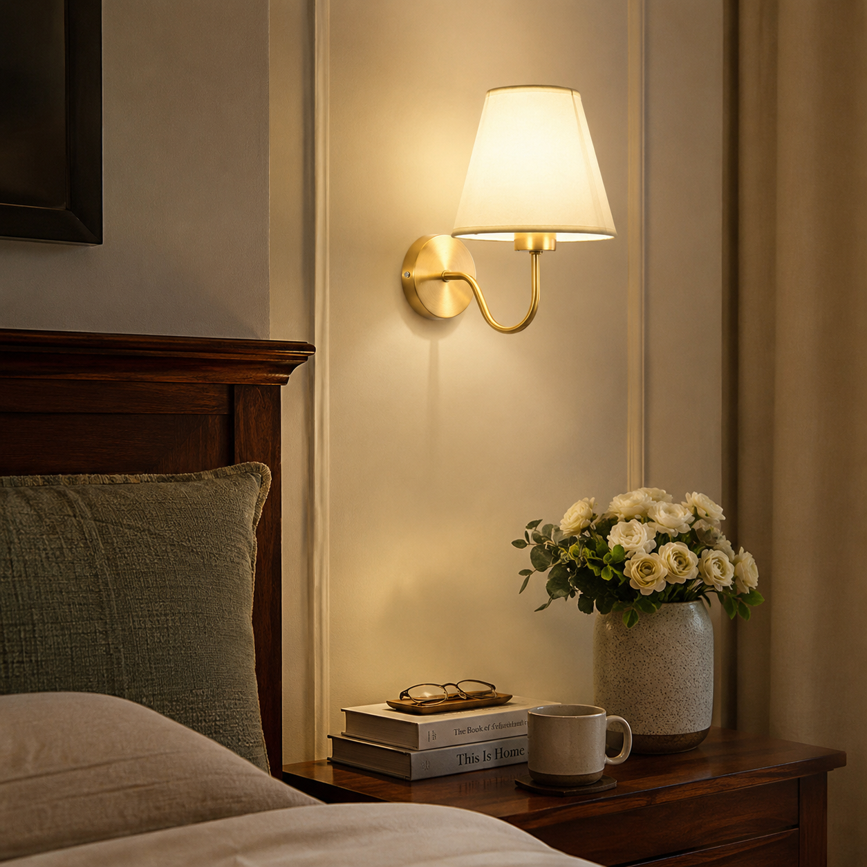 Modern Fabric Wall Lamp | LED Wall Sconce | Bedroom Bedside Wall Light | Living Room Indoor Wall Lighting | E27 Gold & Black Wall Fixture