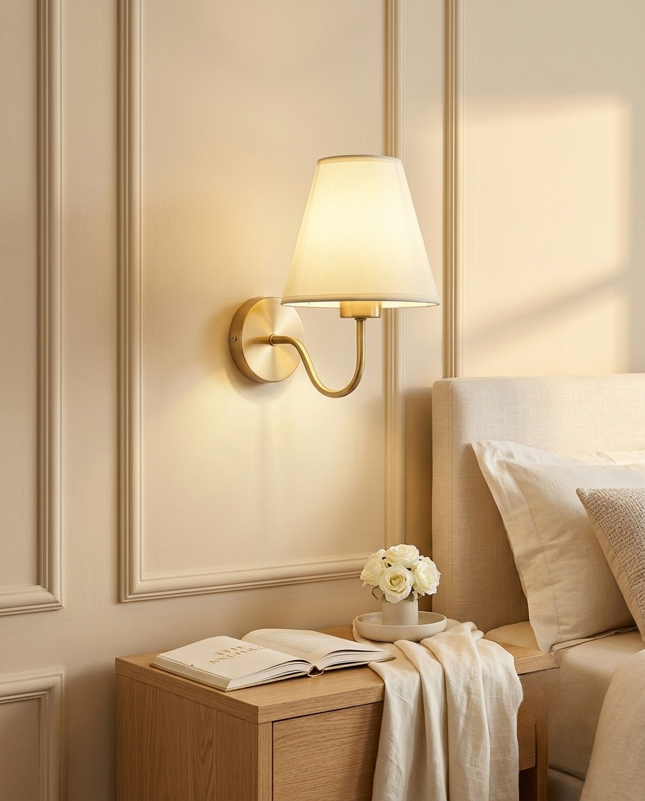 Modern Fabric Wall Lamp | LED Wall Sconce | Bedroom Bedside Wall Light | Living Room Indoor Wall Lighting | E27 Gold & Black Wall Fixture