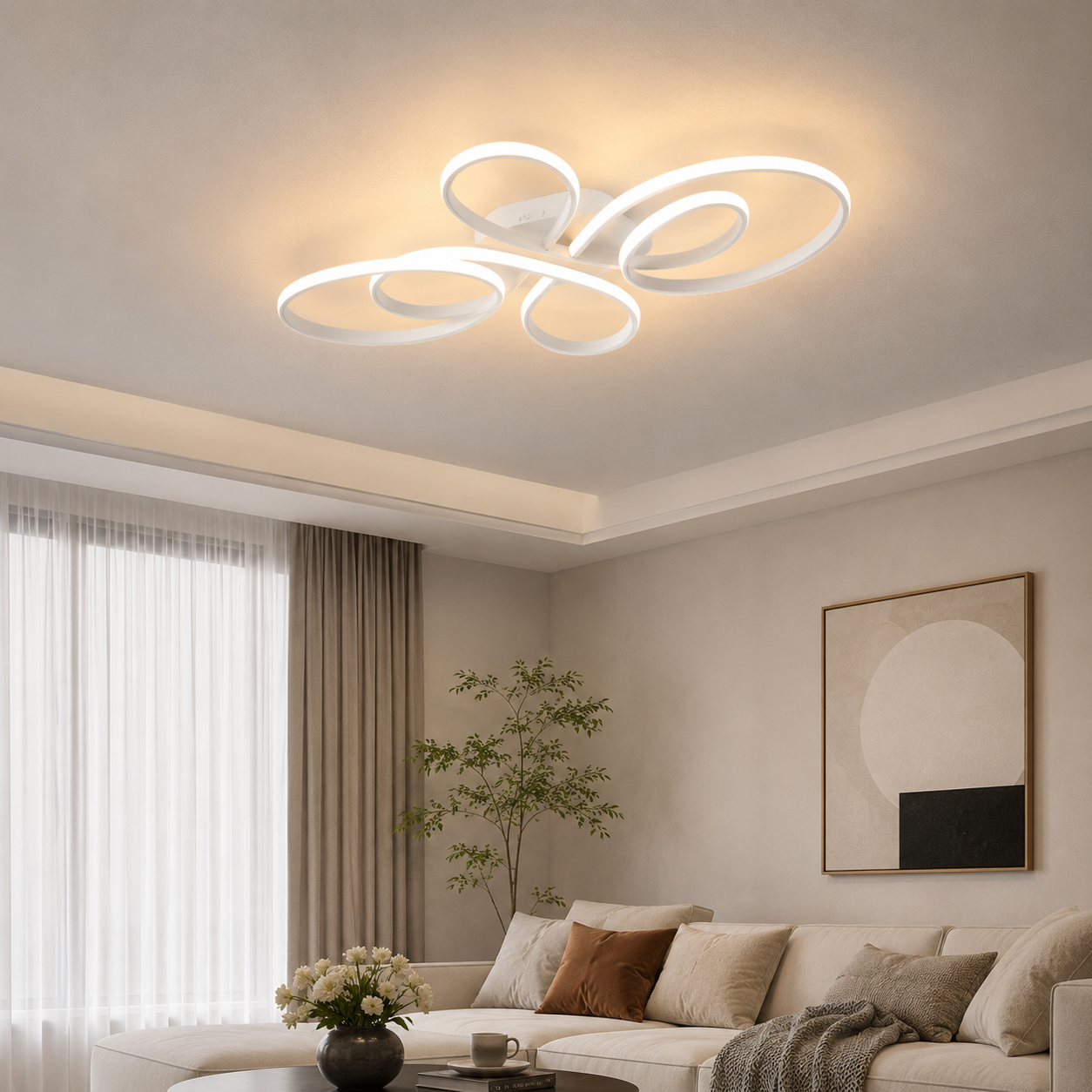 Modern LED Ceiling Light – Dimmable Surface Mounted Ceiling Lamp with Remote Control for Living Room, Dining Room, Bedroom & Kitchen