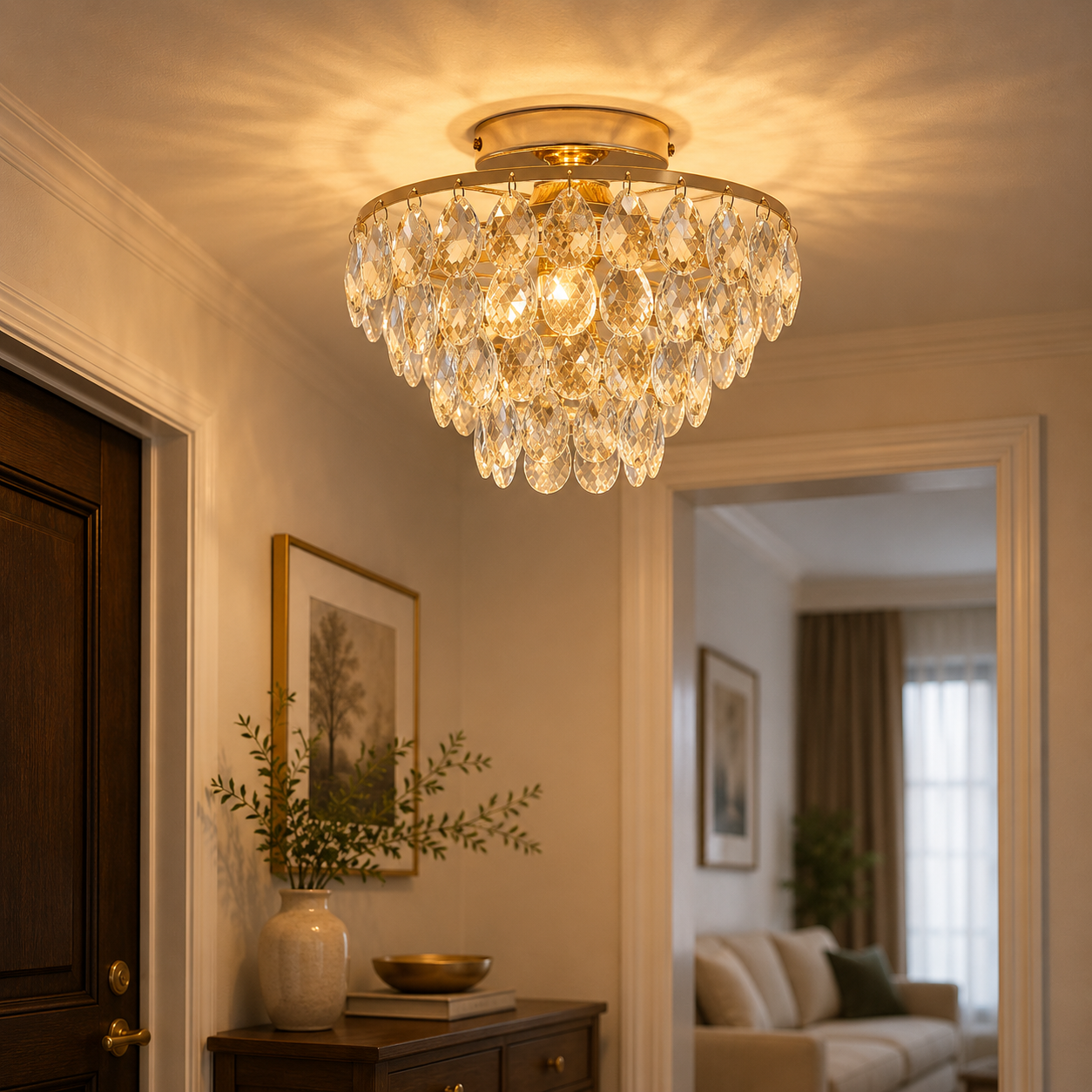 Modern French Crystal Ceiling Light | Luxury Gold & Black Small Chandelier | Crystal Ceiling Lamp for Hallway, Bedroom, Living Room, Dining Room & Entryway