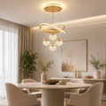 Modern Gold LED Pendant Light – Dimmable Hanging Ceiling Light with Remote Control for Dining Room, Living Room, Kitchen Island & Staircase