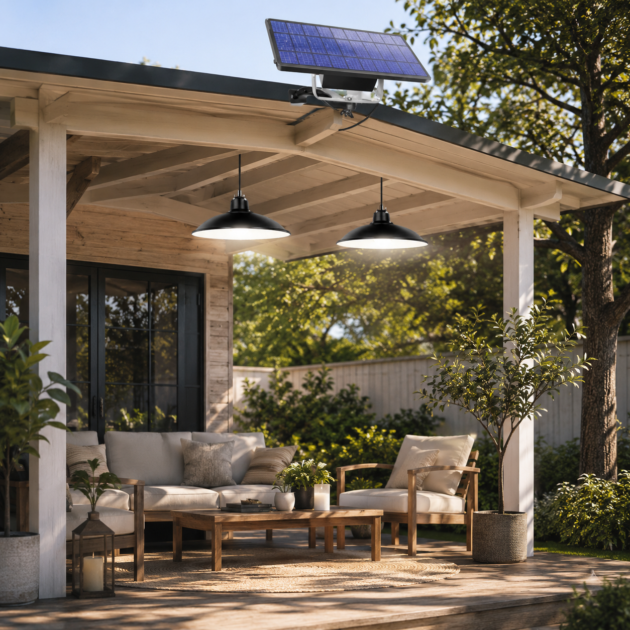Solar LED Pendant Light – Waterproof Outdoor Hanging Light with Remote Control for Gazebo, Shed, Barn, Patio & Garden (Single or Double Head)
