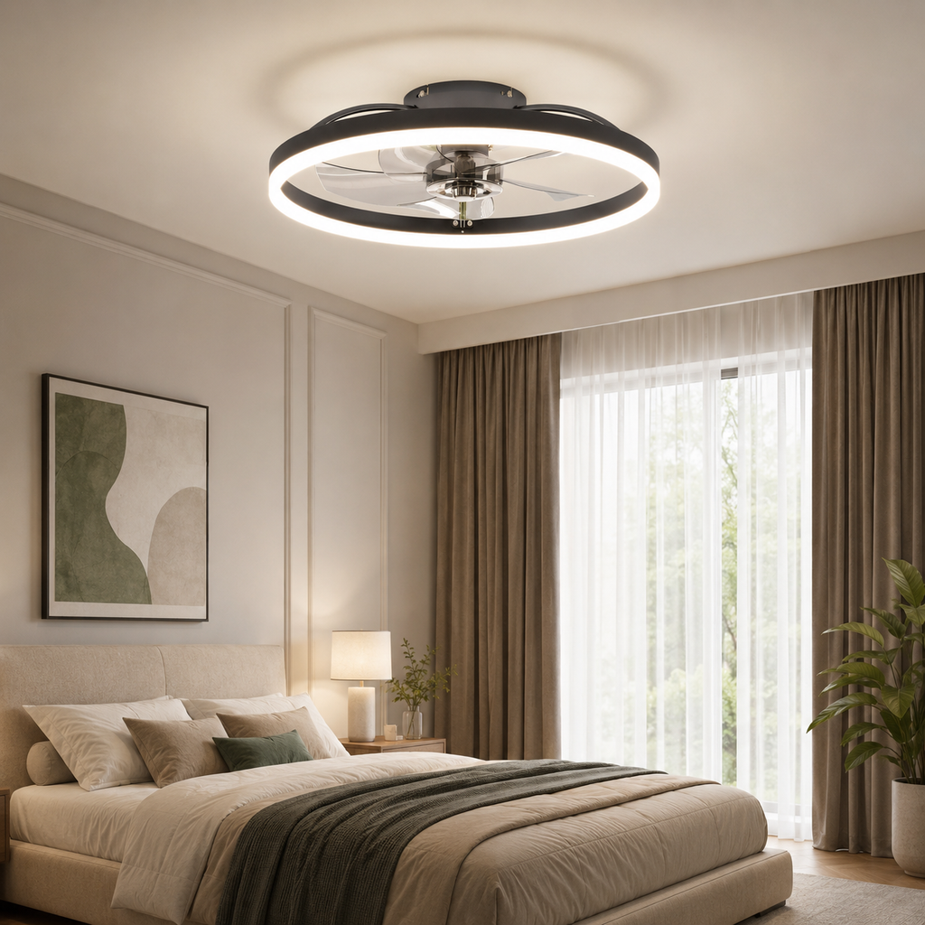 Modern Ultra-Thin LED Ceiling Fan with Light – Dimmable Smart Ceiling Fan with Remote Control for Living Room, Bedroom & Home Office