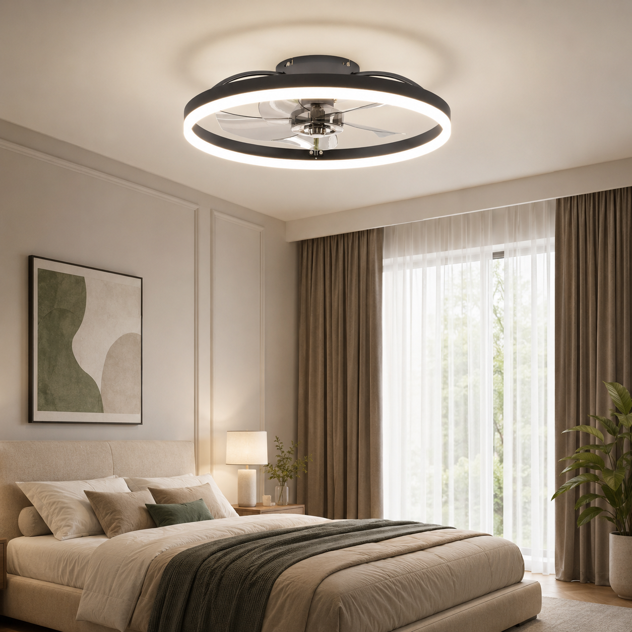 Modern Ultra-Thin LED Ceiling Fan with Light – Dimmable Smart Ceiling Fan with Remote Control for Living Room, Bedroom & Home Office