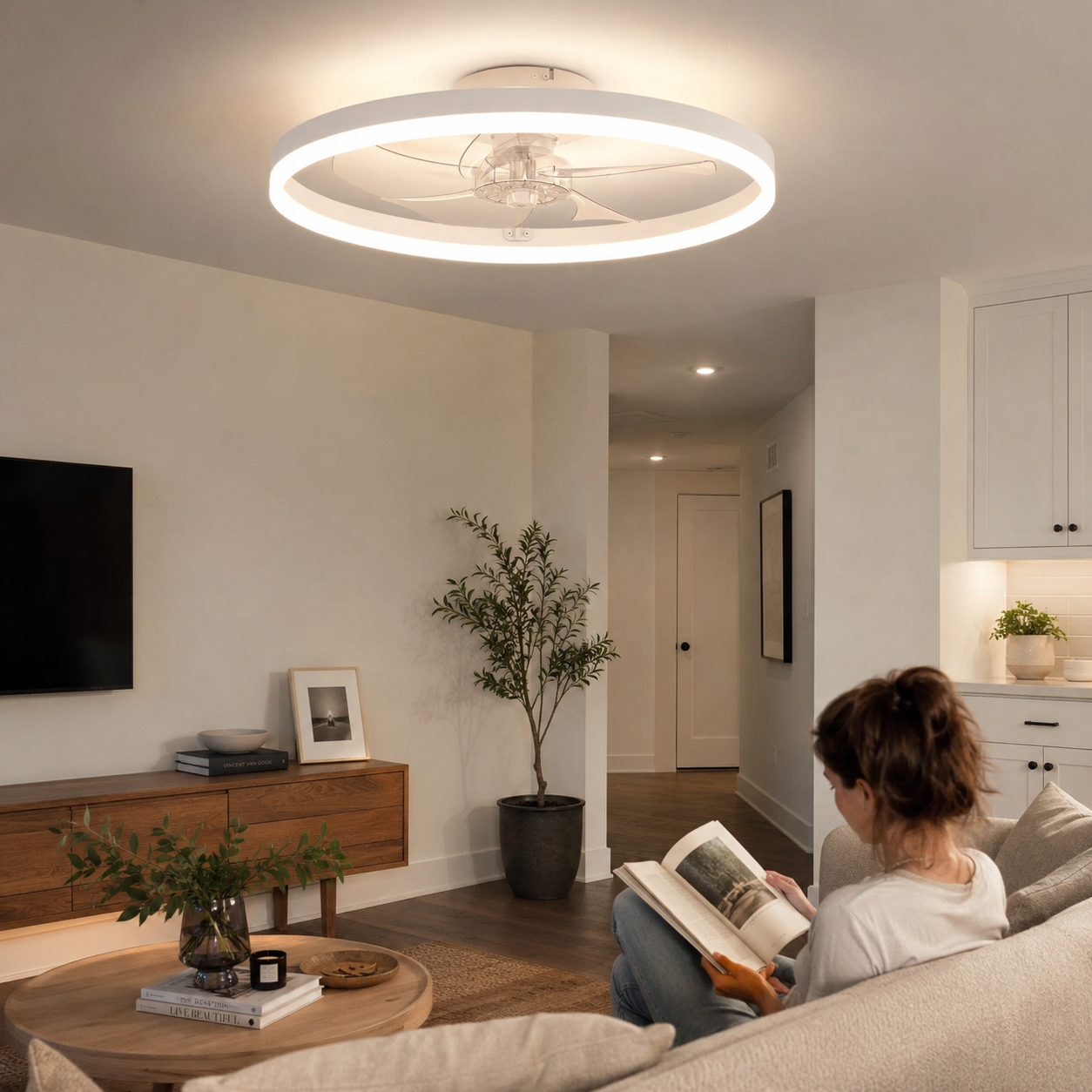 Modern Ultra-Thin LED Ceiling Fan with Light – Dimmable Smart Ceiling Fan with Remote Control for Living Room, Bedroom & Home Office