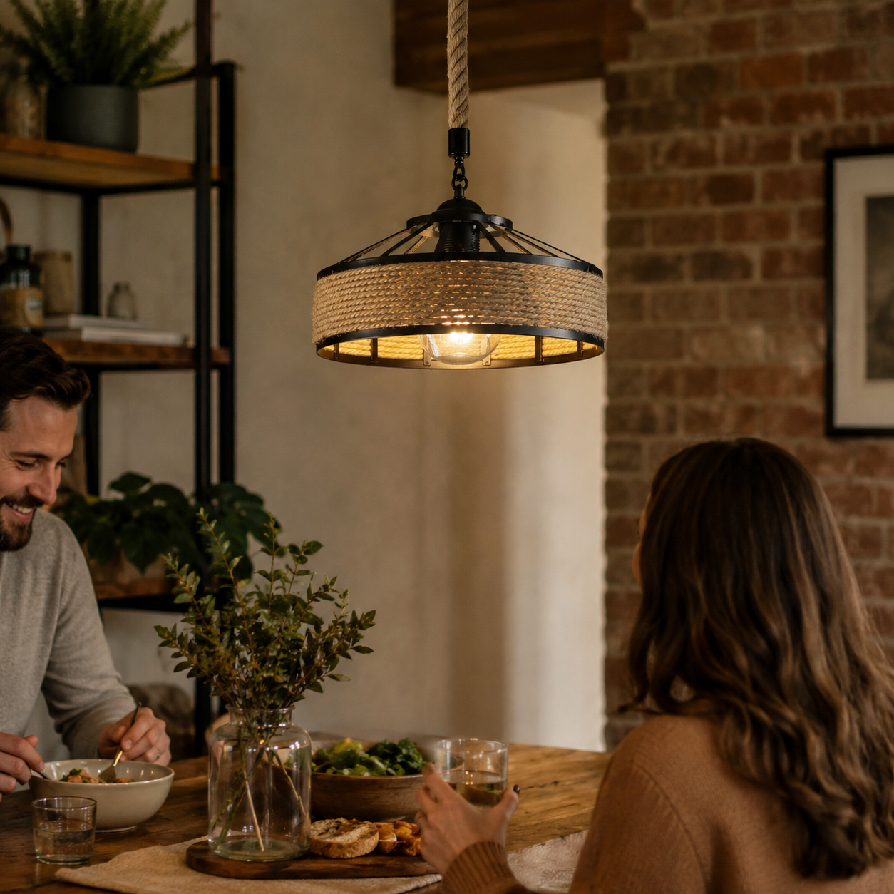 Industrial Hemp Rope Pendant Light – Vintage E27 Hanging Ceiling Lamp for Dining Room, Kitchen Island, Bar, Café & Restaurant
