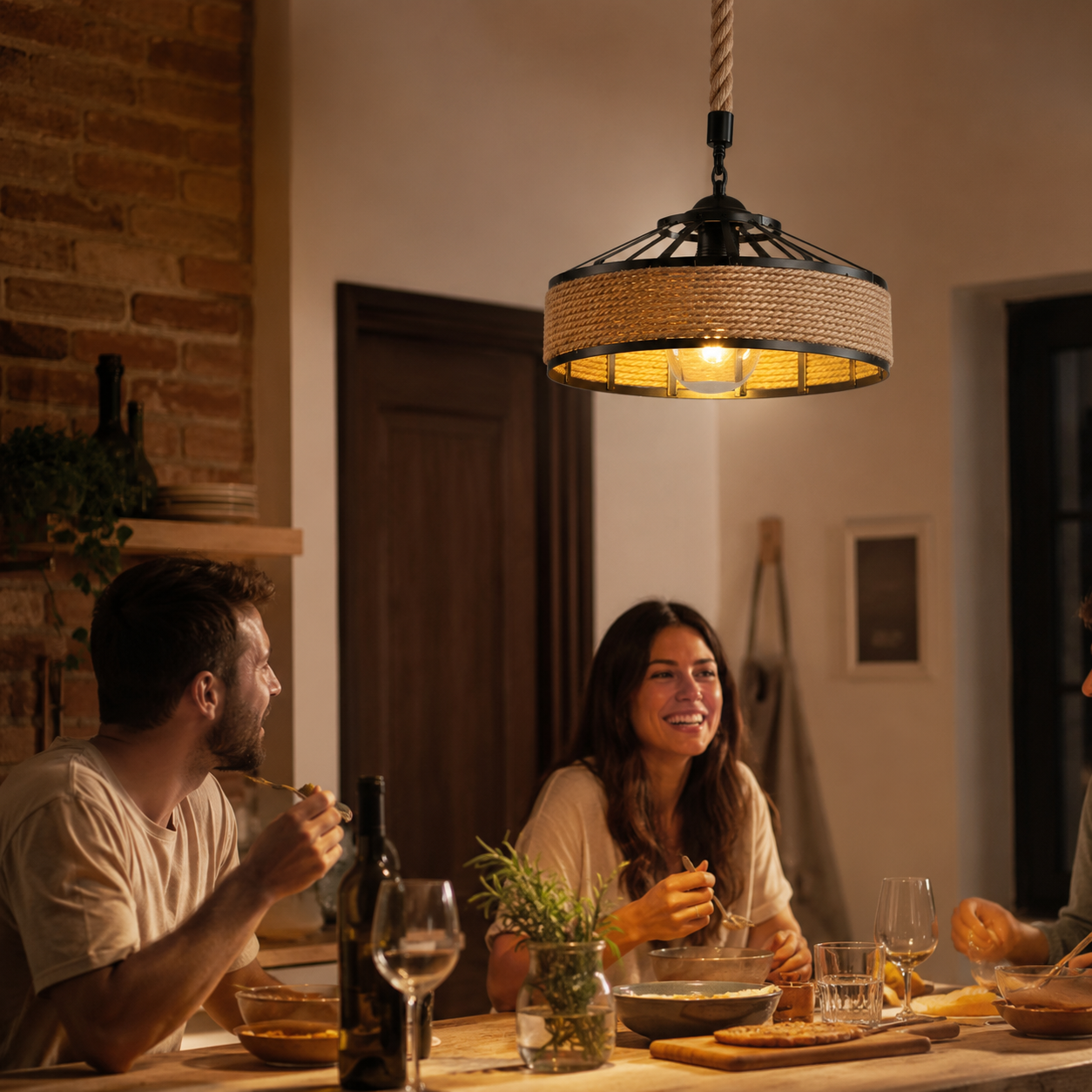 Industrial Hemp Rope Pendant Light – Vintage E27 Hanging Ceiling Lamp for Dining Room, Kitchen Island, Bar, Café & Restaurant