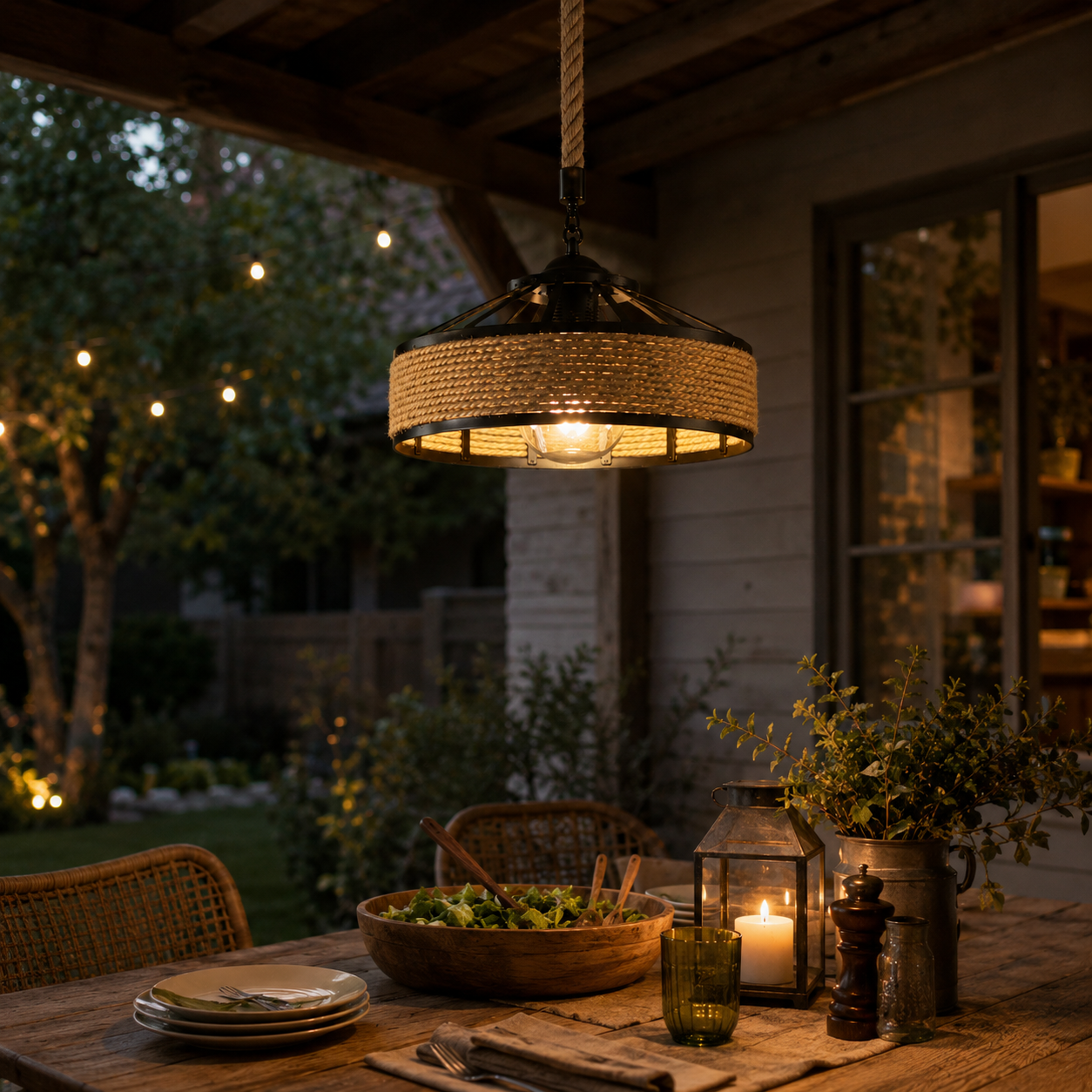 Industrial Hemp Rope Pendant Light – Vintage E27 Hanging Ceiling Lamp for Dining Room, Kitchen Island, Bar, Café & Restaurant