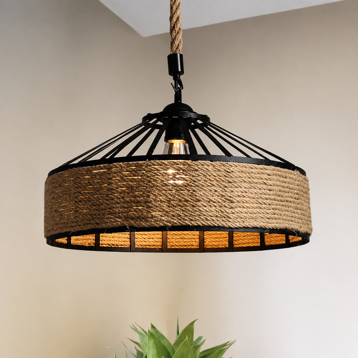 Industrial Hemp Rope Pendant Light – Vintage E27 Hanging Ceiling Lamp for Dining Room, Kitchen Island, Bar, Café & Restaurant