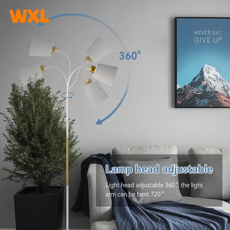LED Floor Lamp Adjustable Reading Light Wrought Iron Standing Floor Lamp Black or White for Living Room Bedroom Office Modern Tall Lamp
