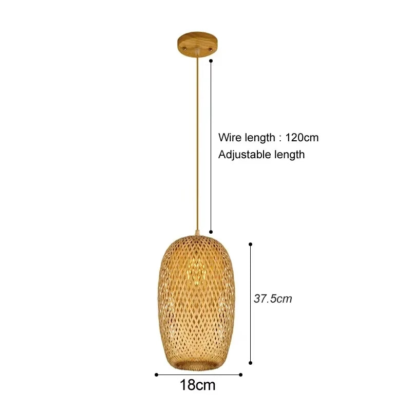 Bamboo Hand Weaving Pendant Lights 38Cm Hanging LED Ceiling Lamp Chandelier Fixture Rattan Hand Craft Woven Home Bedroom Decor