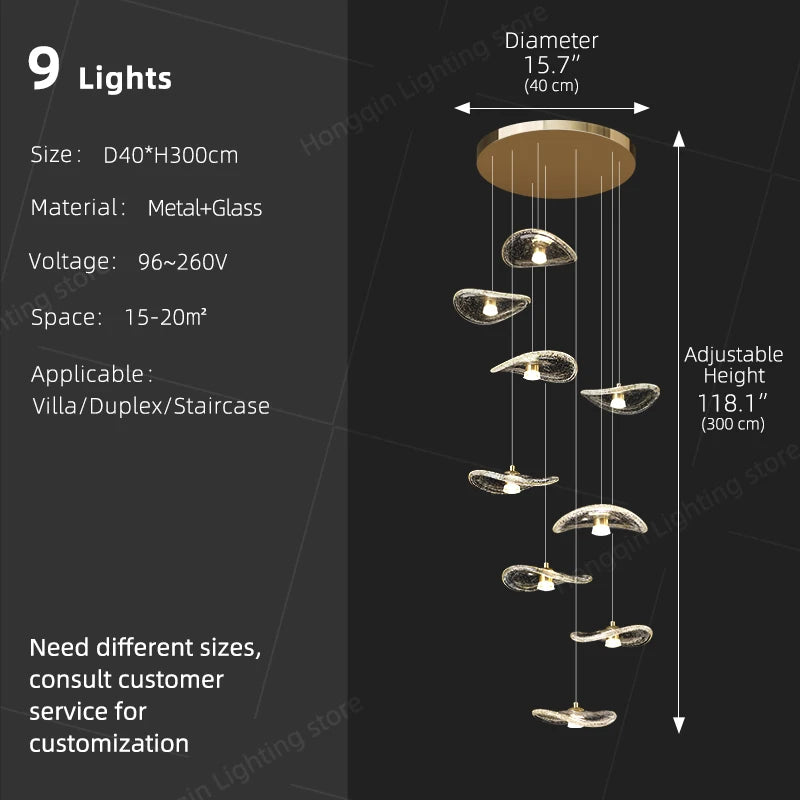 Modern Glass Staircase Pendant Light – Nordic LED Hanging Chandelier for High Ceilings, Stairwells, Entryways, Duplex Homes & Loft Interiors