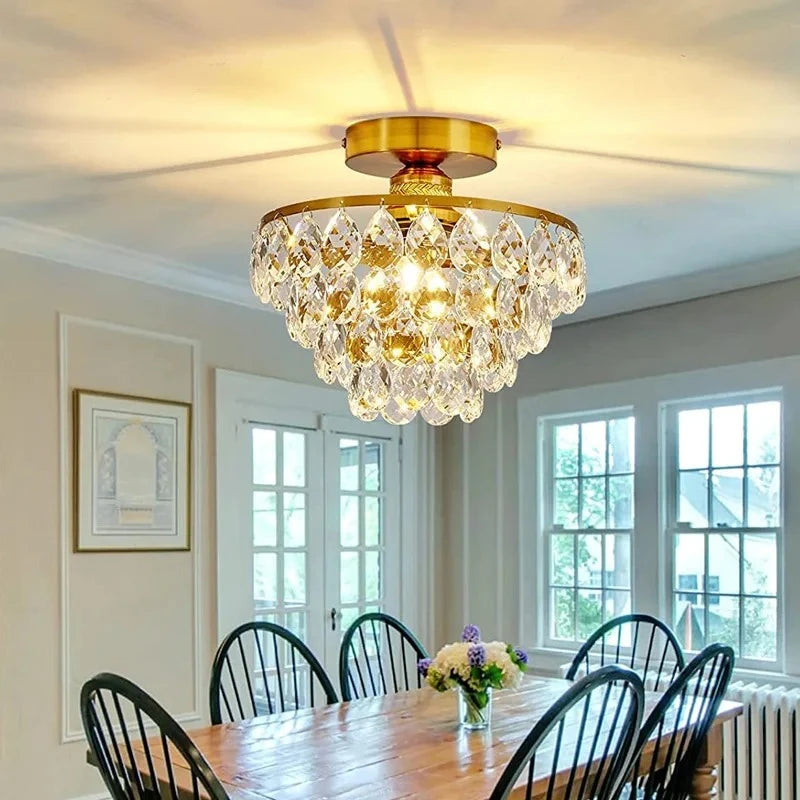 Modern French Crystal Ceiling Light | Luxury Gold & Black Small Chandelier | Crystal Ceiling Lamp for Hallway, Bedroom, Living Room, Dining Room & Entryway