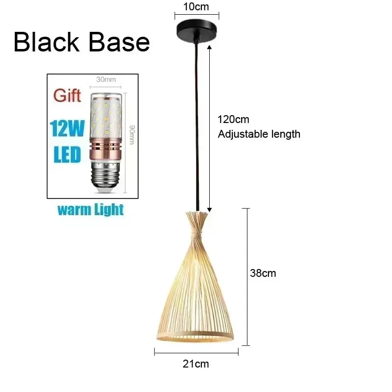 Bamboo Hand Weaving Pendant Lights 38Cm Hanging LED Ceiling Lamp Chandelier Fixture Rattan Hand Craft Woven Home Bedroom Decor