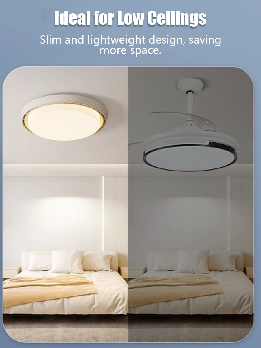 Modern Smart Bladeless Ceiling Fan with LED Light – Walnut Wood Effect Ceiling Fan Light with Remote Control for Bedroom, Living Room & Home