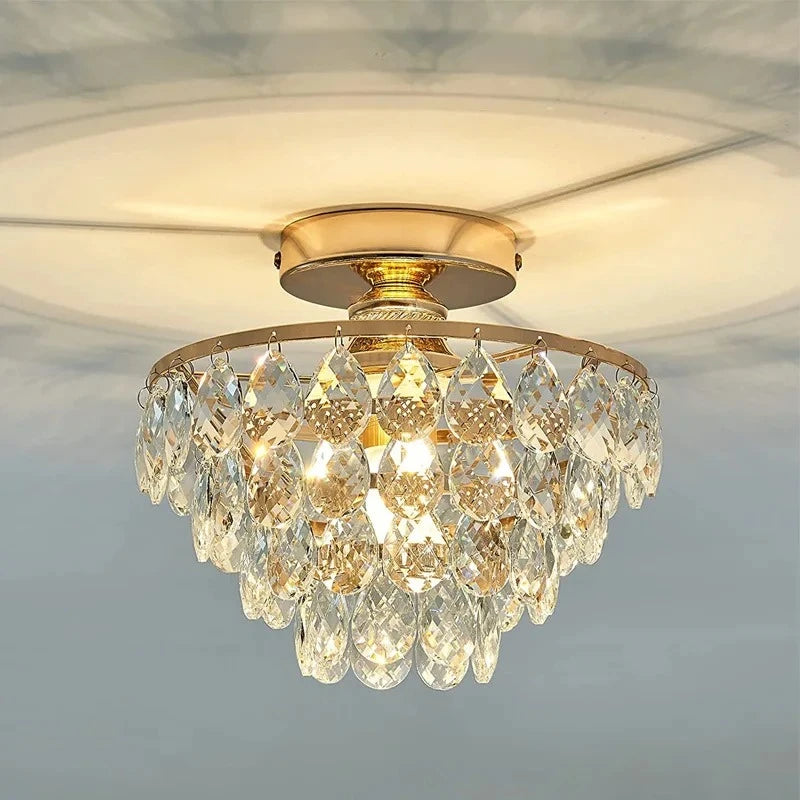 Modern French Crystal Ceiling Light | Luxury Gold & Black Small Chandelier | Crystal Ceiling Lamp for Hallway, Bedroom, Living Room, Dining Room & Entryway
