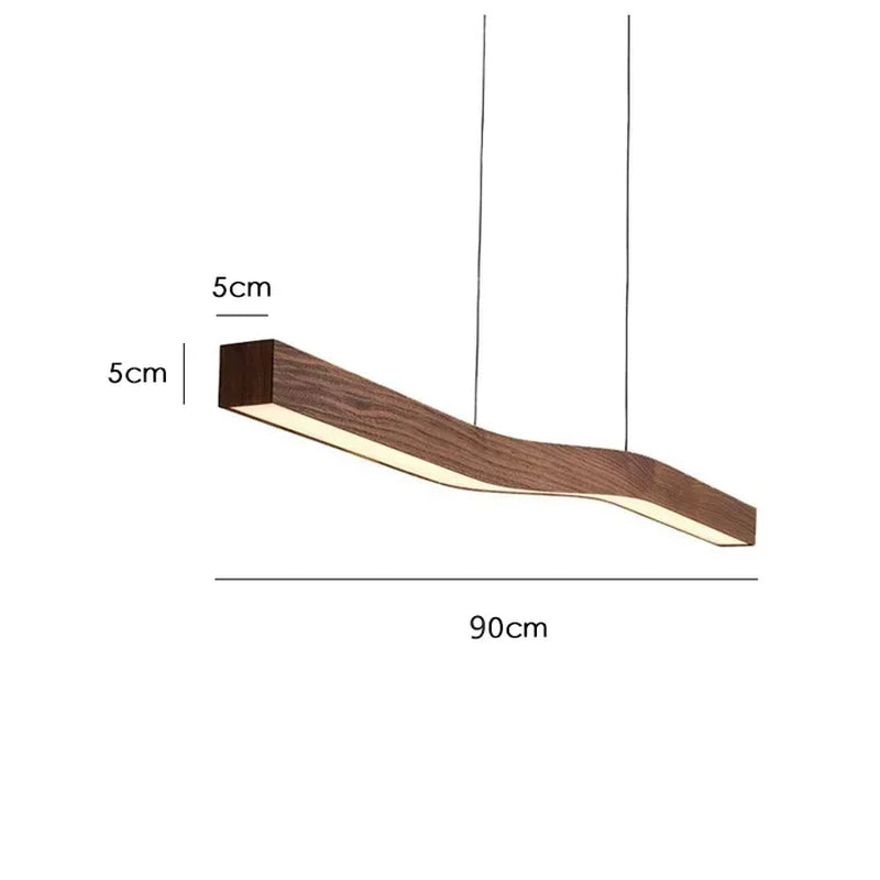 Modern Linear LED Pendant Light – Walnut Wood Effect Hanging Ceiling Light for Dining Room, Kitchen Island, Restaurant & Office