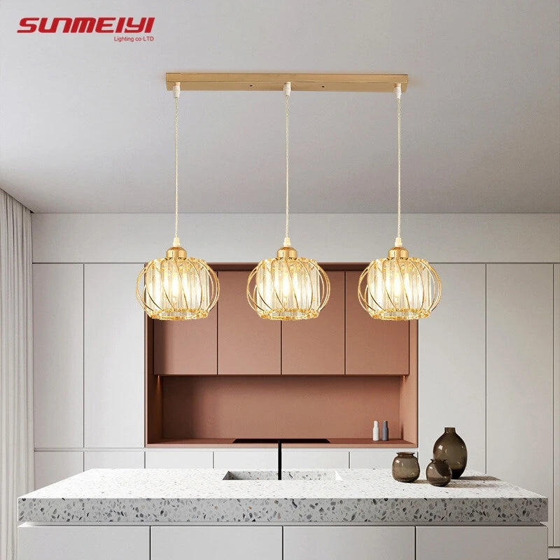 Crystal LED Pendant Lights for Dining Room Living Room Nordic Black Iron Shade 1/3 Lights Kitchen Decor Hanging Ceiling Lamp