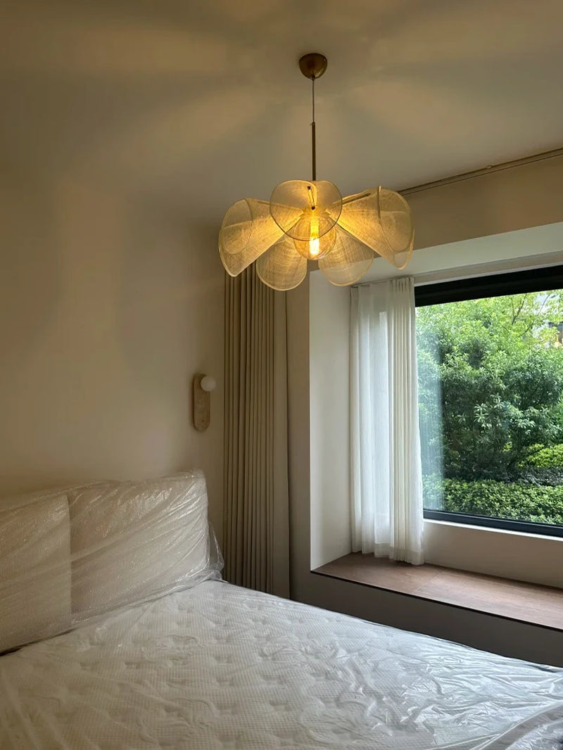 Wabi Sabi Fabric Flower LED Indoor Pendant Lighting,Hanging Lamp Hotel Restaurant Island Lamp Dining Living Room Decorations,E27