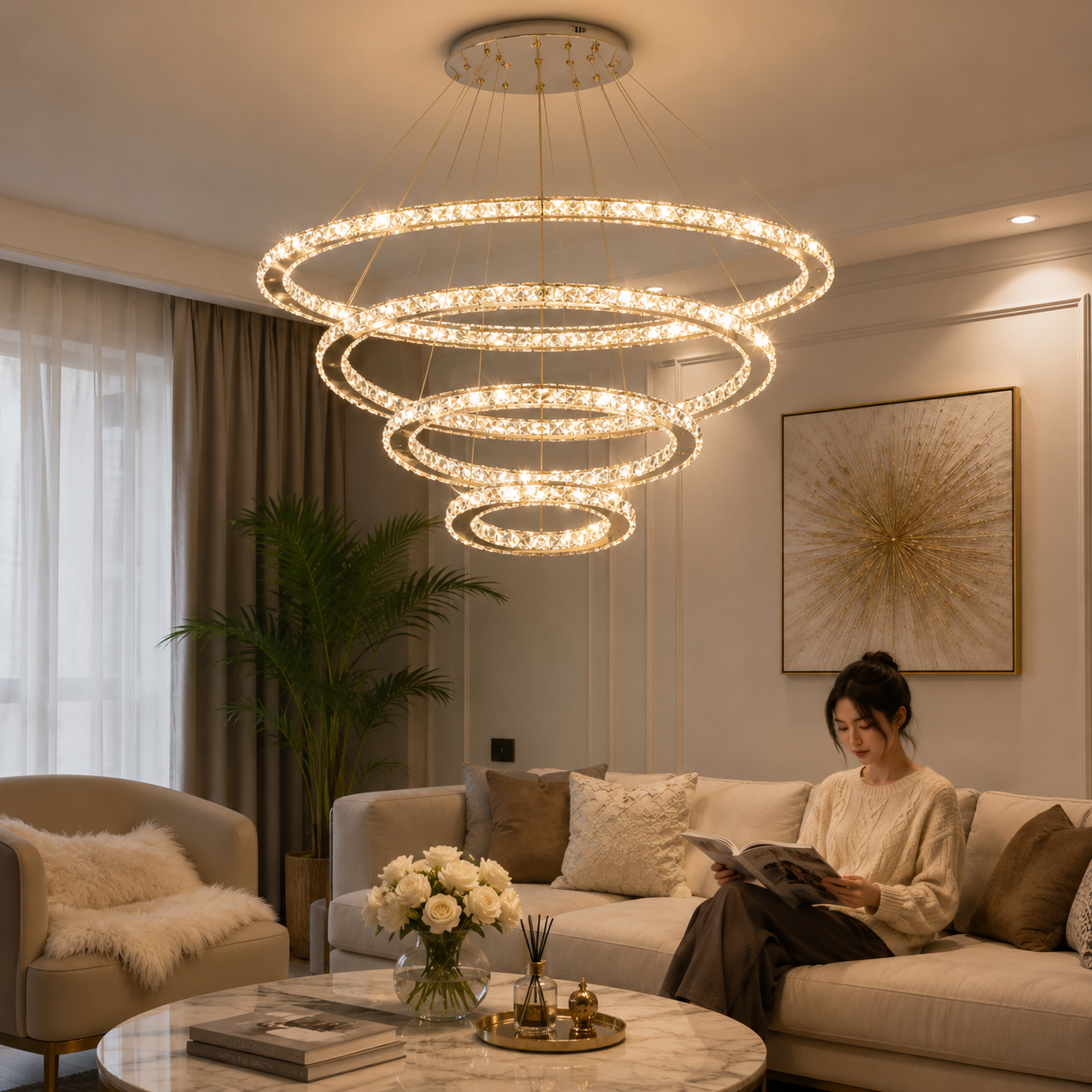Modern Crystal LED Rope Chandelier – Luxury Spiral Pendant Ceiling Light for Living Room, Dining Room, Staircase & Entryway