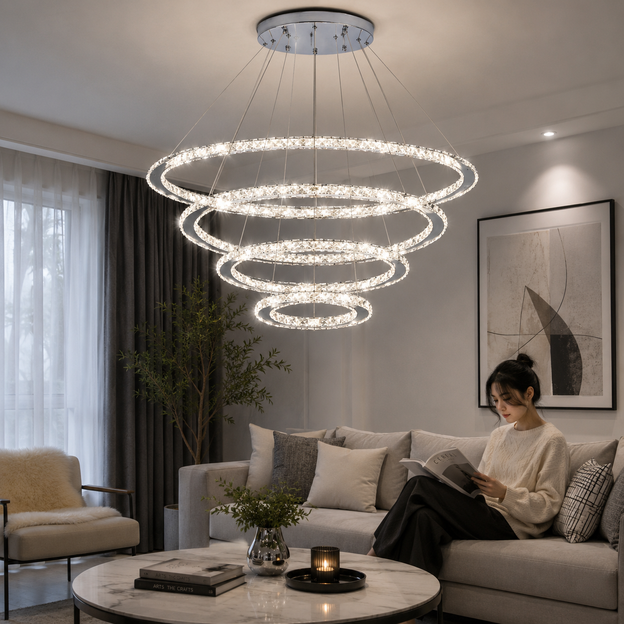 Modern Crystal LED Rope Chandelier – Luxury Spiral Pendant Ceiling Light for Living Room, Dining Room, Staircase & Entryway
