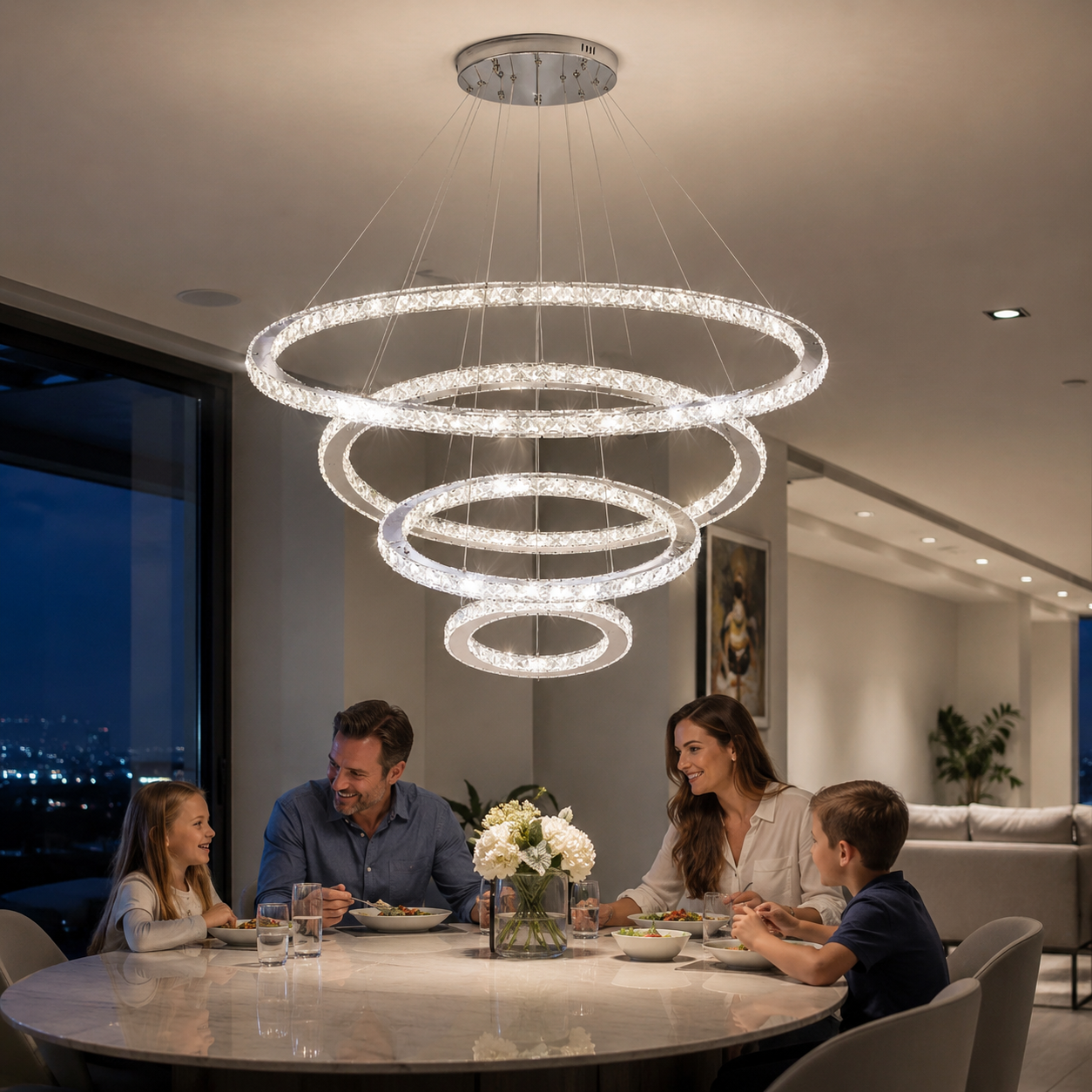 Modern Crystal LED Rope Chandelier – Luxury Spiral Pendant Ceiling Light for Living Room, Dining Room, Staircase & Entryway