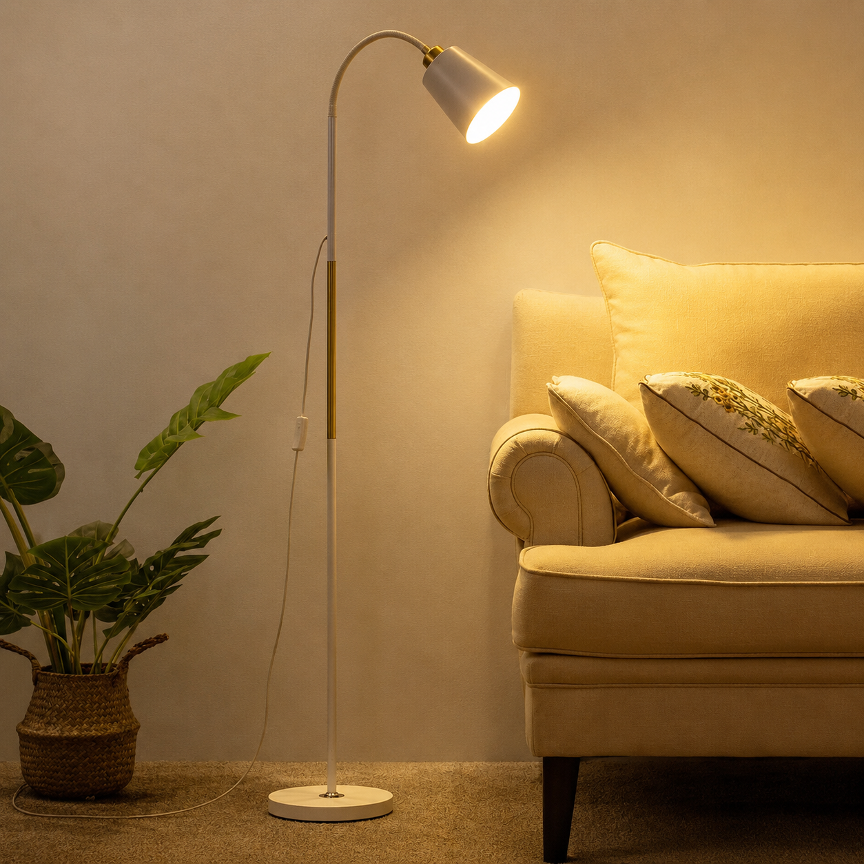 LED Floor Lamp Adjustable Reading Light Wrought Iron Standing Floor Lamp Black or White for Living Room Bedroom Office Modern Tall Lamp