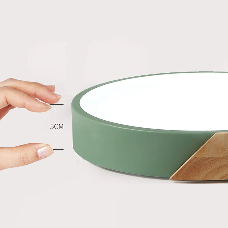 Round LED Ceiling Light with Wood-Effect Accent and Remote Dimming