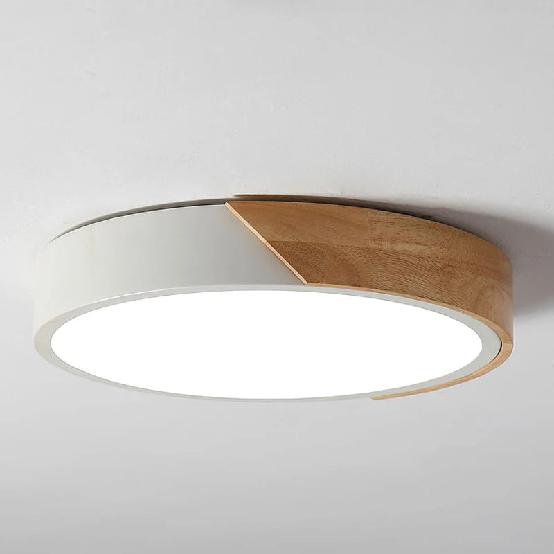Round LED Ceiling Light with Wood-Effect Accent and Remote Dimming