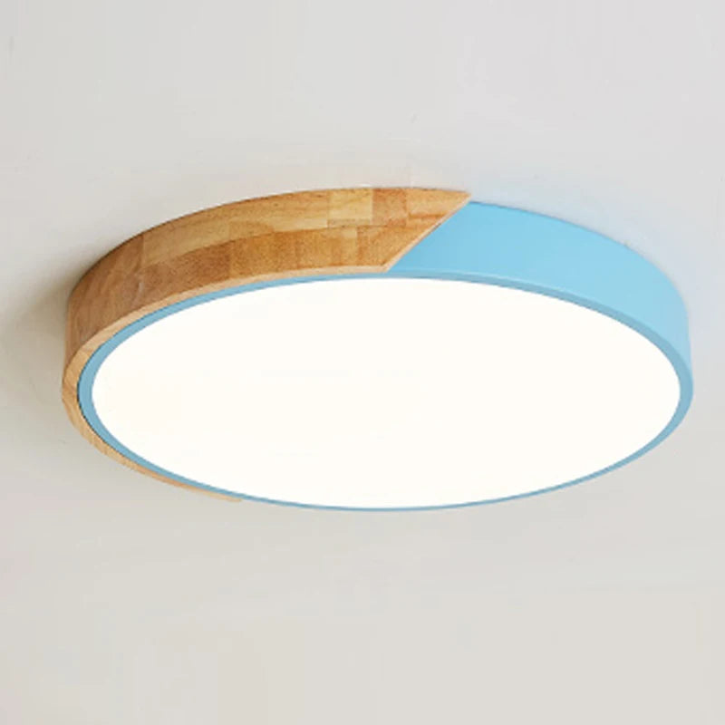 Round LED Ceiling Light with Wood-Effect Accent and Remote Dimming