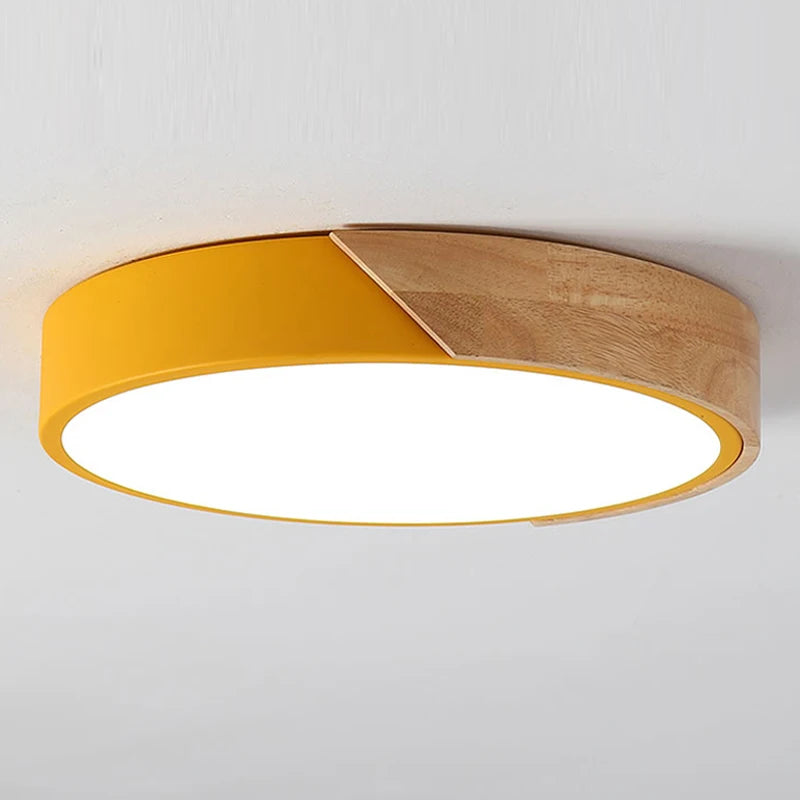 Round LED Ceiling Light with Wood-Effect Accent and Remote Dimming